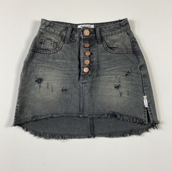 One x ONE TEASPOON 2020 Denim Mini Skirt Coal Button Fly Size 24 - Picture 1 of 10